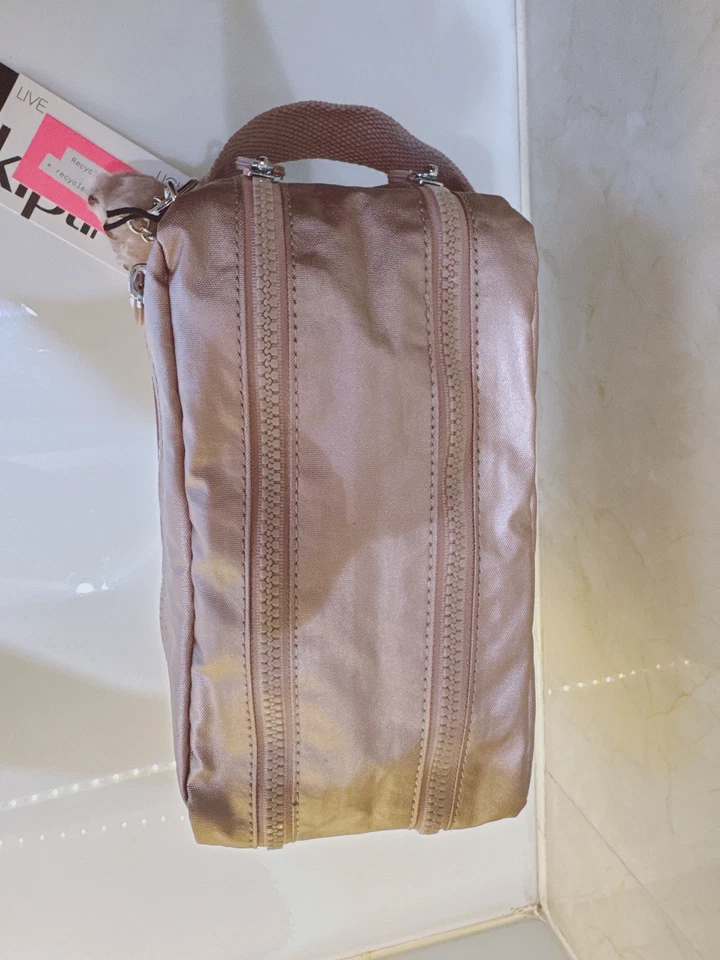 NEW Kipling Amalfi Toiletry Bag Handle Large Cosmetic Case Metallic ROSE PINK - Image 4 of 4