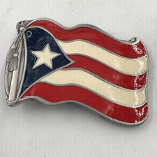 VTG Puerto Rico Flag Emblem Belt Buckle: Silver color, great American products