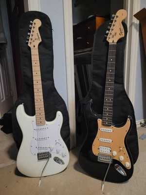 Squire Guitars Electric Guitar Stratocaster Type Black and White with Case & Amp