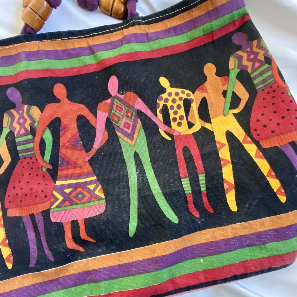 Bolso de Mano de Playa Multicolor de Lona De Colección Audaz Gráfico Africano Colorido Folclórico Foto 2 de 4