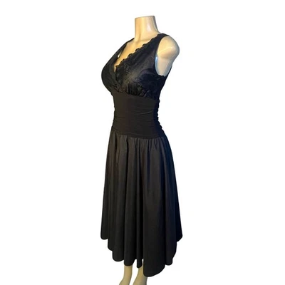 Jessica Howard Evenings Dress 10 Black Lace Ruched Waist Autumn Wedding Guest - Image 1 of 4