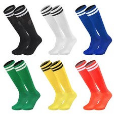 6 Pairs Kids Youth Soccer Socks Solid Striped Knee High Tube Football Sports ...