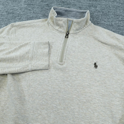 Polo Ralph Lauren Sweater Men Large Beige Heather Quarter Zip Brown Pony Preppy