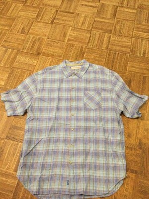 Tommy Bahama  Mens Plaid Linen Shirt Short Sleeve Button Down Size XL