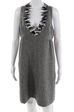 Anna Sui For Target Women Overall Dress Gray V-Neck Herringbone Size M