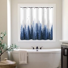 Navy Blue Gray Forest Small Short Waterproof Window Shower Curtain 48x48 Inch