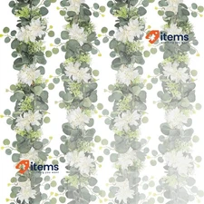 LOMOHOO Artificial Eucalyptus Garland With Flower, 5.9FT White Dahila Dahlia