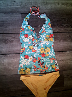 NEW Coco Rave Tankini Swimsuit Tropical Wave  Small D Cup Multi Yellow