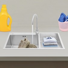 Stainless Steel Rectangular Double Bowl Sink Laundry Utility Sink w/Washboard