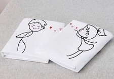 2 White Rectangular Pillowcases Boy  Girl Red Hearts Love Print, Machine Wash