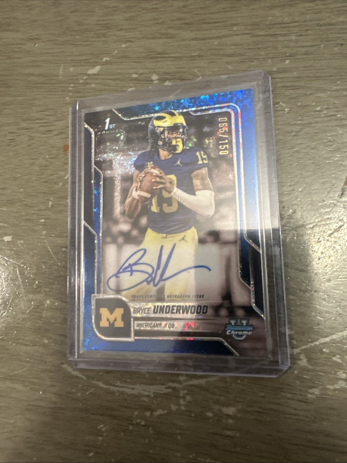 Bryce Underwood 2025 Bowman Chrome U Blue Mini Diamond 1st Auto /150 MICHIGAN SP