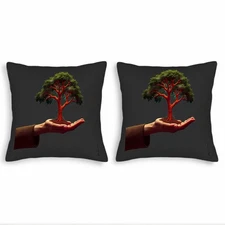 Set of 2 Throw Pillow Covers 18x18in - Vibrant Green Tree Design with Red 