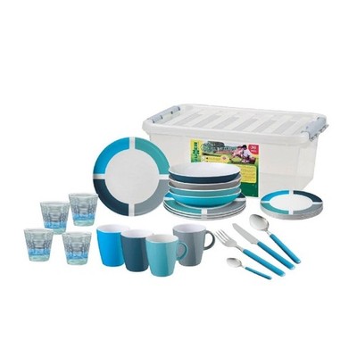 Camping Brunner Melamin Geschirr Campinggeschirr SPECTRUM blau 36tlg antislip