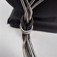 Charming Charlie Silvertone Black Snake Chain Necklace 34"