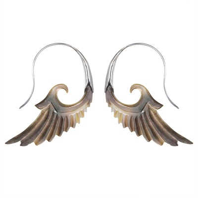 Perlmutt 925 Silber Ohrringe Spirale Engel Adler Flügel - 81. Generation