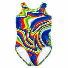 GK Elite Girls Gymnastics Leotard Medium Rainbow Swirl Velvet Open Back