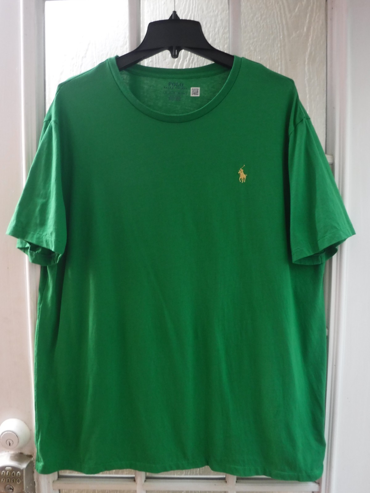 Polo Ralph Lauren giallo pony su verde girocollo camicia manica corta ~uomo XL~