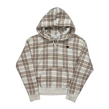 Reverse Weave Champion Checked Hoodie - Medium Brown Cotton Blend