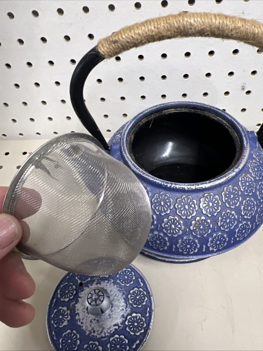 Teavana Cast Iron Tea Teapot Kettle Navy Blue Floral Japanese