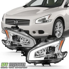 Left+Right Chrome LED Tube Projector Headlights Headlamps For 2009-2014 Maxima