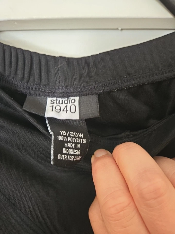 Studio 1940 Chiffon Palazzo Black Pants 18/20 Elastic Waist Lined Career Evening - Image 4 of 4