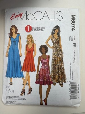 McCall 6074 Sewing pattern, Easy 1 hour Summer Dress, Sizes 16-22, UNCUT