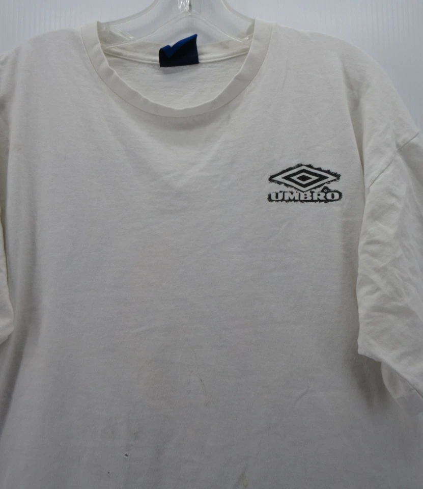 VINTAGE Umbro Shirt Men XL White 90s Soccer Abstract Geometric Double Sided * - Image 3 of 4
