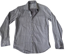 Bugatchi Uomo Men  s Medium Shaped Fit Dress Shirt Black White Check Button Down