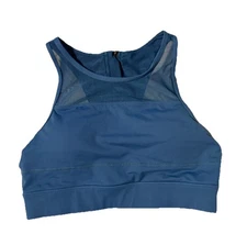 Zyia Active Bomber Sports Bra Racerback Blue Mesh Zipper Back Padded Size Large