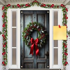Natural Pinecone Christmas Wreath with Bells 71x35Inch Rustic Winter Door Cover