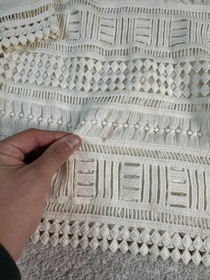 Blusa Vince Mujer Pequeña Marfil Crema Crochet Encaje Manga 3/4 Boho Top Camisa Foto 2 de 4