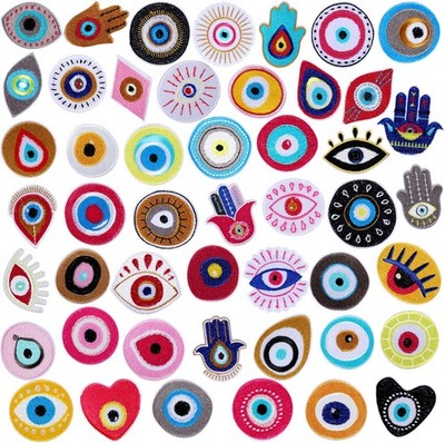 Ferraycle 48 Pcs Evil Eye Embroidery Patches 2.5 x 2.2 inches, Dark Color 