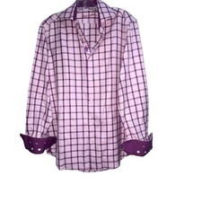 Robert Graham Button Down Flip Cuffs Sz Medium Purple Plaid 15 1/2