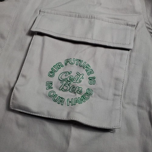 C'est Bon Designer graphic & embroidery Canvas Light Grey Cargo Jacket image 3