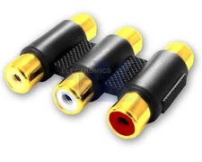 Triple 3X RCA/Phono Female to Female Audio Video Connector Coupler Gold Plated