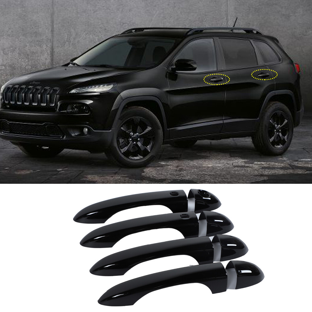 Black Door Handle Cover Trim Accessories For Jeep Cherokee 2014+ Compass 17+ 8pc