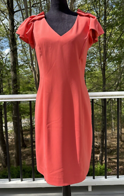 badgley mischka orange dress Badgley Mischka Women's Orange Short Ruffle Sleeve Knee Length Dress Size  10