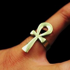 Cute Handmade Golden Brass Adjustable Ring Band of Ancient Egyptian Ankh Cross