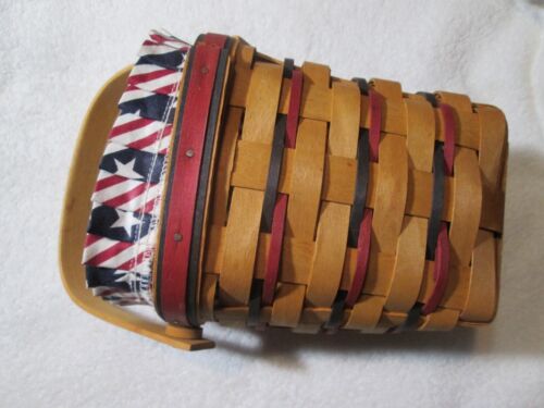 Longaberger Cesta Rojo Azul Tejido Protector Estrellas Rayas Forro 1995 - Imagen 4 de 10