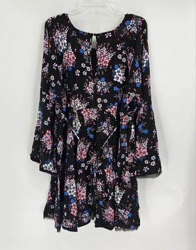 Torrid Gr. 24 schwarz bunt Blumen Challis Glockenärmel Kleid Swing Boho Bohemian - Bild 2 von 7