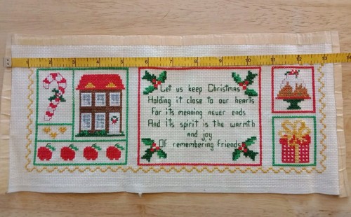 New Finished Christmas Cross Stitch Wall Hanging Unframed 13 x 6 - Picture 6 of 7