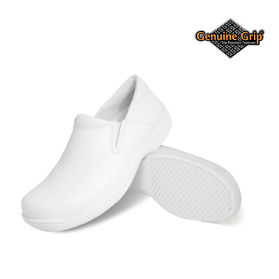 Men's Genuine Grip Footwear Slip-Resistant Slip-On Work Shoes (White,10M)