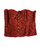 NWT Coeur de Vague Red/Black Brocade Strapless Lace Up Corset US 18/XL