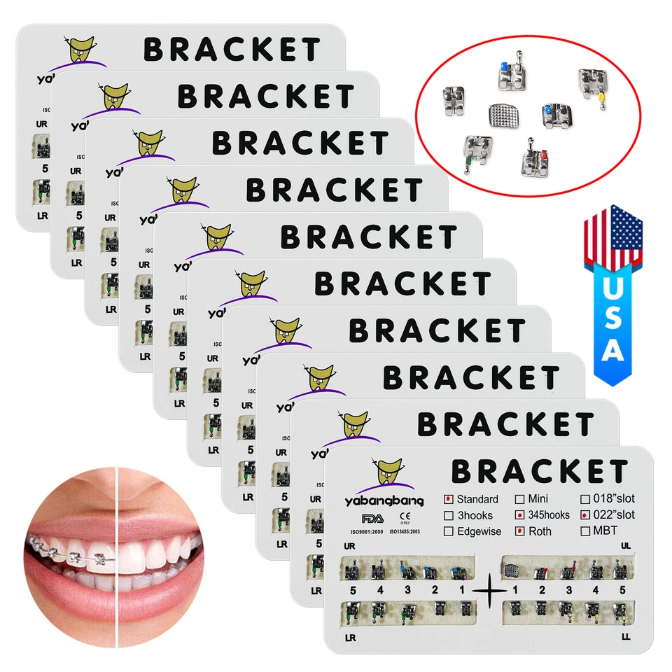 10 kits de brackets de ortodoncia dental brackets metálicos estándar Roth 022 ganchos 3-4-5 Foto 3 de 4