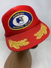 Vintage Juneau Alaska Shrine Club Patch Red Captain SnapBack Trucker Hat Cap