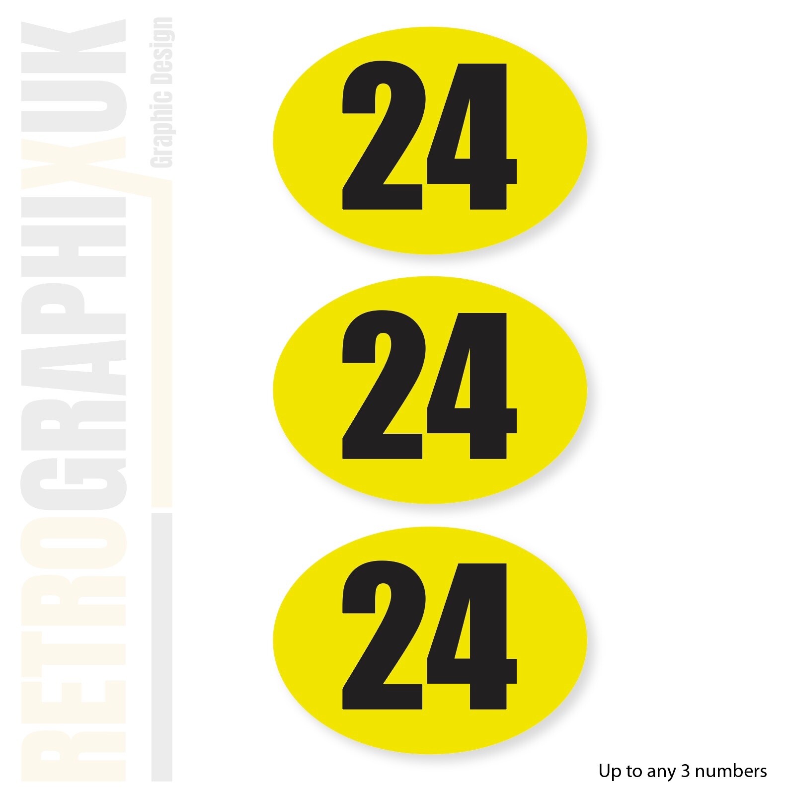 Oval Racing Numbers 3 Black & Yellow Oval Race Numbers 200 x 145mm Sticker Bike Enduro Car ...