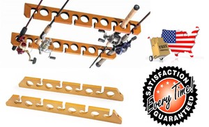 Ceiling Fishing Rod Rack Mount Pole Reel Holder Wall Storage Wood