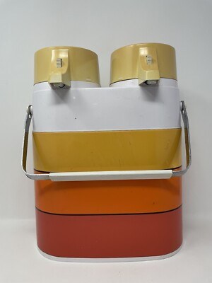 Vintage 70's Peacock Hot Cold Twin Air pot Vacuum Glass Double Thermos w/ Handle