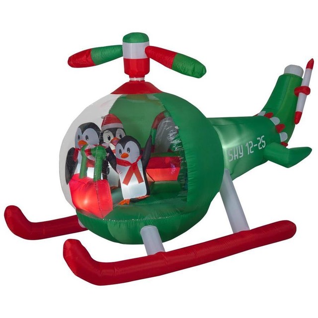 CHRISTMAS SANTA ANIMATED PENGUIN HELICOPTER CHOPPER AIRBLOWN INFLATABLE