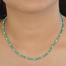 15 Ct Round Cut Lab Created 3mm Emerald Tennis Necklace 14K White Gold Plated